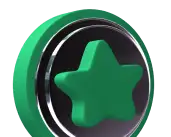 Green star icon with a black and silver circular background